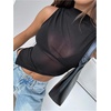 image:imageRoseSeek Womens Sheer Mesh Mock Neck Crop Tank Tops Sleeveless Asymmetrical Hem Summer Going Out Tops ClubwearBlack