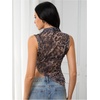 image:imageRoseSeek Womens Sheer Mesh Mock Neck Crop Tank Tops Sleeveless Asymmetrical Hem Summer Going Out Tops ClubwearCold Cheetah