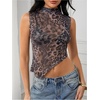 image:imageRoseSeek Womens Sheer Mesh Mock Neck Crop Tank Tops Sleeveless Asymmetrical Hem Summer Going Out Tops ClubwearCold Cheetah