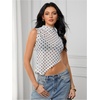 image:imageRoseSeek Womens Sheer Mesh Mock Neck Crop Tank Tops Sleeveless Asymmetrical Hem Summer Going Out Tops ClubwearDots White
