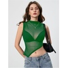 image:imageRoseSeek Womens Sheer Mesh Mock Neck Crop Tank Tops Sleeveless Asymmetrical Hem Summer Going Out Tops ClubwearGreen