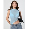 image:imageRoseSeek Womens Sheer Mesh Mock Neck Crop Tank Tops Sleeveless Asymmetrical Hem Summer Going Out Tops ClubwearLight Blue