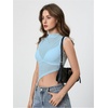 image:imageRoseSeek Womens Sheer Mesh Mock Neck Crop Tank Tops Sleeveless Asymmetrical Hem Summer Going Out Tops ClubwearLight Blue