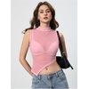 image:imageRoseSeek Womens Sheer Mesh Mock Neck Crop Tank Tops Sleeveless Asymmetrical Hem Summer Going Out Tops ClubwearLight Pink
