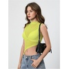 image:imageRoseSeek Womens Sheer Mesh Mock Neck Crop Tank Tops Sleeveless Asymmetrical Hem Summer Going Out Tops ClubwearLight Yellow