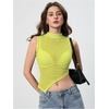 image:imageRoseSeek Womens Sheer Mesh Mock Neck Crop Tank Tops Sleeveless Asymmetrical Hem Summer Going Out Tops ClubwearLight Yellow