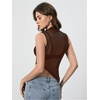 image:imageRoseSeek Womens Sheer Mesh Mock Neck Crop Tank Tops Sleeveless Asymmetrical Hem Summer Going Out Tops ClubwearMedium Brown