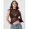 image:imageRoseSeek Womens Sheer Mesh Mock Neck Crop Tank Tops Sleeveless Asymmetrical Hem Summer Going Out Tops ClubwearMedium Brown