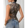 image:imageRoseSeek Womens Sheer Mesh Mock Neck Crop Tank Tops Sleeveless Asymmetrical Hem Summer Going Out Tops ClubwearMulticolor Camo