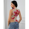 image:imageRoseSeek Womens Sheer Mesh Mock Neck Crop Tank Tops Sleeveless Asymmetrical Hem Summer Going Out Tops ClubwearMulticolor Floral