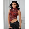 image:imageRoseSeek Womens Sheer Mesh Mock Neck Crop Tank Tops Sleeveless Asymmetrical Hem Summer Going Out Tops ClubwearMulticolor Red