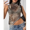 image:imageRoseSeek Womens Sheer Mesh Mock Neck Crop Tank Tops Sleeveless Asymmetrical Hem Summer Going Out Tops ClubwearMulticolor Zebra