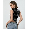 image:imageRoseSeek Womens Sheer Mesh Mock Neck Crop Tank Tops Sleeveless Asymmetrical Hem Summer Going Out Tops ClubwearPolka Dots Black and White
