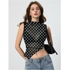 image:imageRoseSeek Womens Sheer Mesh Mock Neck Crop Tank Tops Sleeveless Asymmetrical Hem Summer Going Out Tops ClubwearPolka Dots Black and White