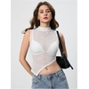 image:imageRoseSeek Womens Sheer Mesh Mock Neck Crop Tank Tops Sleeveless Asymmetrical Hem Summer Going Out Tops ClubwearPure White