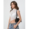 image:imageRoseSeek Womens Sheer Mesh Mock Neck Crop Tank Tops Sleeveless Asymmetrical Hem Summer Going Out Tops ClubwearPure White
