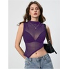 image:imageRoseSeek Womens Sheer Mesh Mock Neck Crop Tank Tops Sleeveless Asymmetrical Hem Summer Going Out Tops ClubwearPurple