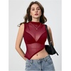 image:imageRoseSeek Womens Sheer Mesh Mock Neck Crop Tank Tops Sleeveless Asymmetrical Hem Summer Going Out Tops ClubwearRed