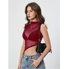 image:imageRoseSeek Womens Sheer Mesh Mock Neck Crop Tank Tops Sleeveless Asymmetrical Hem Summer Going Out Tops ClubwearRed