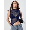 image:imageRoseSeek Womens Sheer Mesh Mock Neck Crop Tank Tops Sleeveless Asymmetrical Hem Summer Going Out Tops ClubwearRoyal Blue