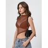 image:imageRoseSeek Womens Sheer Mesh Mock Neck Crop Tank Tops Sleeveless Asymmetrical Hem Summer Going Out Tops ClubwearWarm Brown