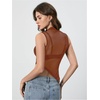 image:imageRoseSeek Womens Sheer Mesh Mock Neck Crop Tank Tops Sleeveless Asymmetrical Hem Summer Going Out Tops ClubwearWarm Brown