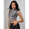 image:imageRoseSeek Womens Sheer Mesh Mock Neck Crop Tank Tops Sleeveless Asymmetrical Hem Summer Going Out Tops ClubwearZebra Striped