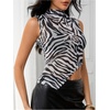 image:imageRoseSeek Womens Sheer Mesh Mock Neck Crop Tank Tops Sleeveless Asymmetrical Hem Summer Going Out Tops ClubwearZebra Striped