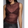 image:imageRoseSeek Womens Sheer Mesh Tank Top Sleeveless Slim Fit Fitted Summer Shirts Going Out TopsMocha Brown