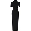 image:imageRoseSeek Womens Short Sleeve Maxi T Shirt Dress Mock Neck Ruched High Slit Long Casual Summer Tee DressesBlack