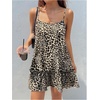 image:imageRoseSeek Womens Sleeveless Leopard Print Short Cami Dress Spaghetti Strap Layered Ruffle DressesBlack and Brown