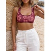 image:imageRoseSeek Womens Sleeveless Mesh Sheer Crop Tank Athletic Bandeau Bras See Through Racerback ShirtDark Pink