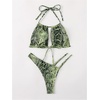image:imageRoseSeek Womens Snakeskin Graphic Halter Bikini Set 2 Piece Cut Out High Cut Thong Swimsuits BeachwearGreen