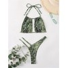 image:imageRoseSeek Womens Snakeskin Graphic Halter Bikini Set 2 Piece Cut Out High Cut Thong Swimsuits BeachwearGreen