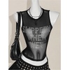 image:imageRoseSeek Womens Sparkly Mesh Crop Tank Tops Glitter Bling Rhinestone See Through Y2K Sleeveless ShirtsBlack
