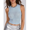 image:imageRoseSeek Womens Sparkly Mesh Crop Tank Tops Glitter Bling Rhinestone See Through Y2K Sleeveless ShirtsLight Blue