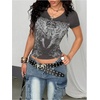 image:imageRoseSeek Womens Sparkly Rhinestone Y2K Gothic Graphic V Neck Slim Fit Tee Grunge Vintage Crop Tops TrendyDark Grey