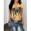 image:imageRoseSeek Womens Sparkly Rhinestone Y2K Gothic Graphic V Neck Slim Fit Tee Grunge Vintage Crop Tops TrendyYellow