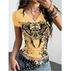 image:imageRoseSeek Womens Sparkly Rhinestone Y2K Gothic Graphic V Neck Slim Fit Tee Grunge Vintage Crop Tops TrendyYellow
