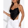 image:imageRoseSeek Womens Sparkly Sequin Draped Halter Crop Tops Backless Y2K Rave Night Out Party ShirtsBlack