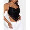 image:imageRoseSeek Womens Sparkly Sequin Draped Halter Crop Tops Backless Y2K Rave Night Out Party ShirtsBlack