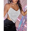 image:imageRoseSeek Womens Sparkly Sequin Draped Halter Crop Tops Backless Y2K Rave Night Out Party ShirtsWhite