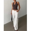 image:imageRoseSeek Womens Striped Backless Halter Tops Button Down V Neck Crop Suit Vest Dressy Blazer TopsBrown