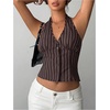 image:imageRoseSeek Womens Striped Backless Halter Tops Button Down V Neck Crop Suit Vest Dressy Blazer TopsBrown