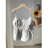 image:imageRoseSeek Womens Striped Button Front Flared Camisole Tops Shirred Spaghetti Strap Tank TopBlack