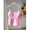 image:imageRoseSeek Womens Striped Button Front Flared Camisole Tops Shirred Spaghetti Strap Tank TopPure Pink