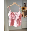 image:imageRoseSeek Womens Striped Button Front Flared Camisole Tops Shirred Spaghetti Strap Tank TopPure Red