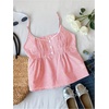 image:imageRoseSeek Womens Striped Button Front Flared Camisole Tops Shirred Spaghetti Strap Tank TopPure Red