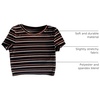 image:imageRoseSeek Womens Striped Colorblock T Shirt Short Sleeve Crew Neck Ribbed Knit Crop TopsBlack