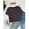 image:imageRoseSeek Womens Striped Colorblock T Shirt Short Sleeve Crew Neck Ribbed Knit Crop TopsBlack